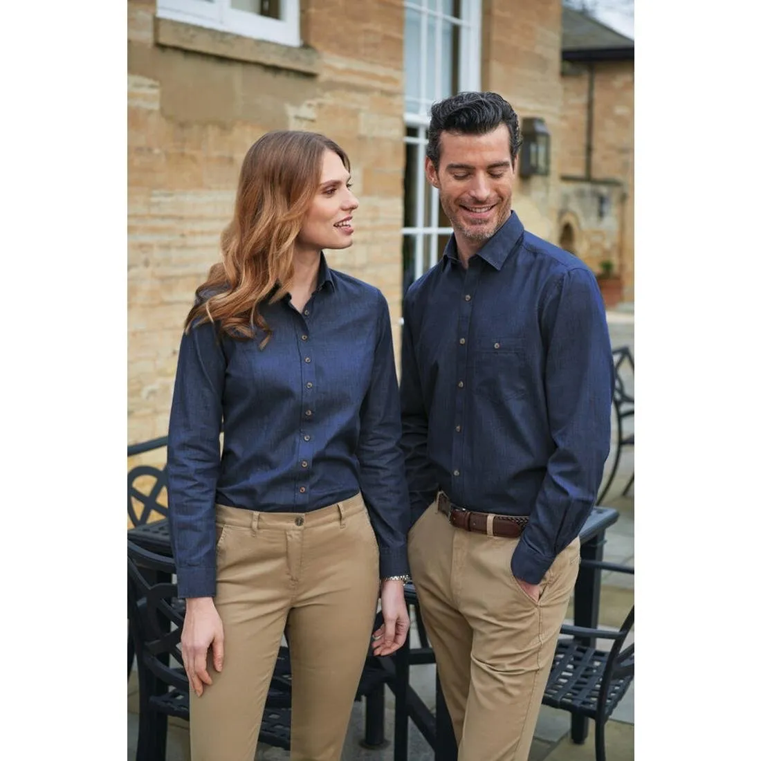 BA144-12 Brook Taverner Womens Banff Long Sleeve Chambray Shirt Navy Size 12