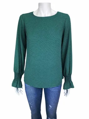 Banana Republic Factory, Women's Smocked-Sleeve Blouse, Green/Black, Size XS