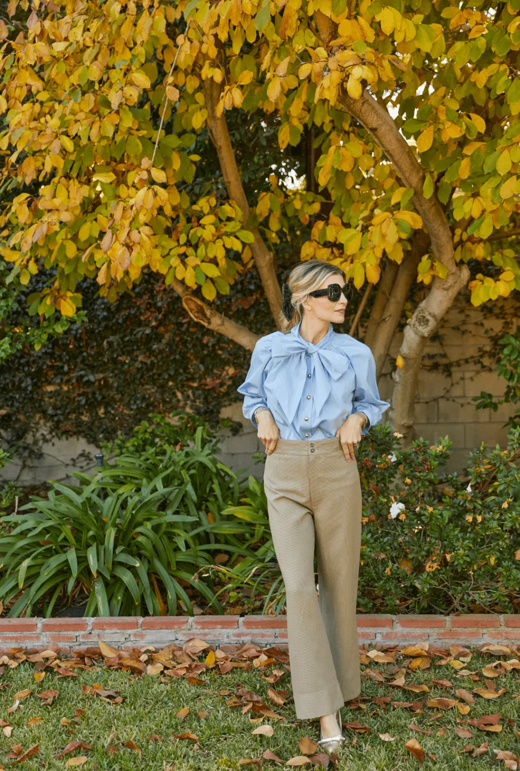 BF Big Bow Blouse - Blue Poplin