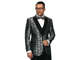 Black & Grey Belagio Paisley Dinner Jacket Tuxedo Rental