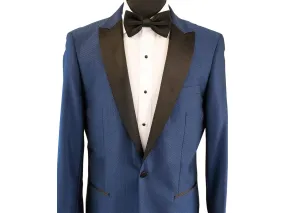Blue Chevron Texture With Black Peak Lapel Dinner Jacket Tuxedo Rental