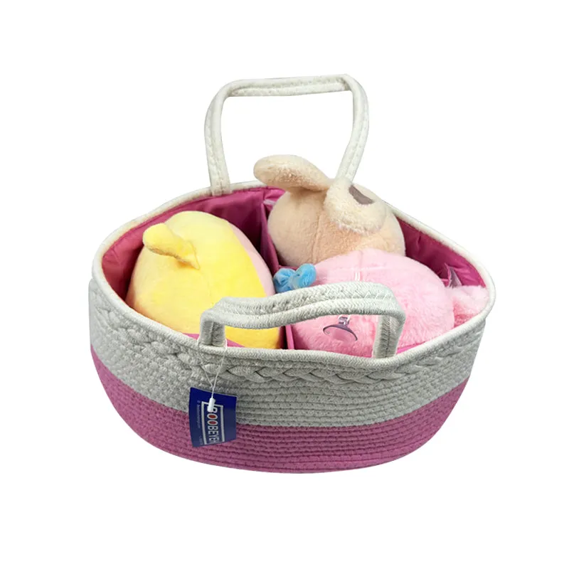 Boobeyeh pink cotton rope kids' toy storage basket, lightweight