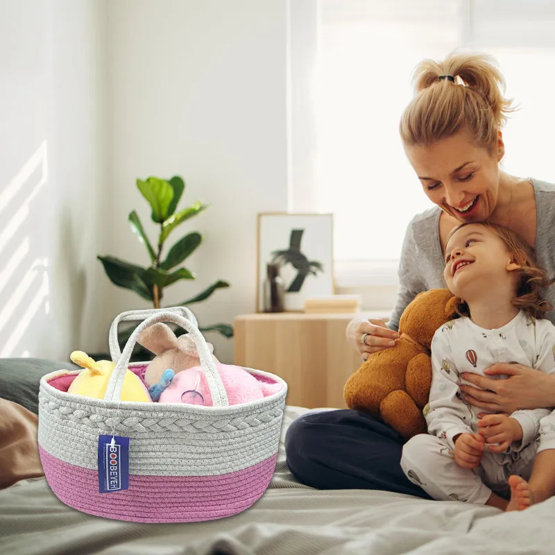 Boobeyeh pink cotton rope kids' toy storage basket, lightweight