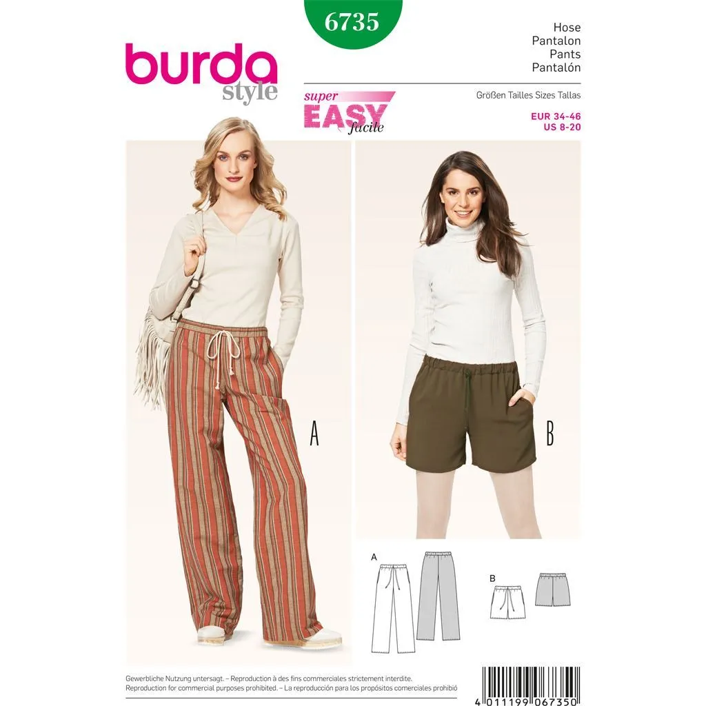 Burda B6735 Women's Trousers Sewing Pattern