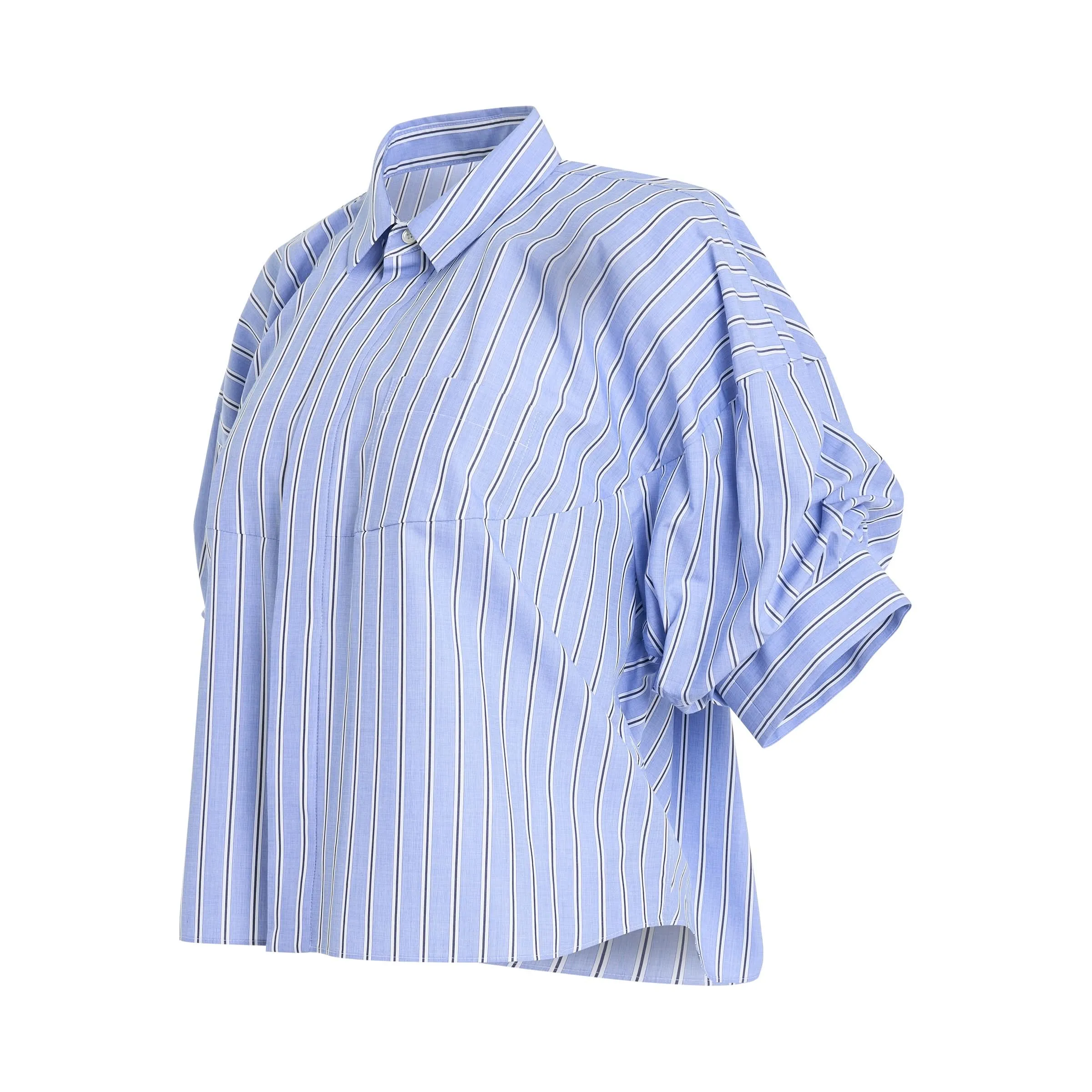 Cotton Balloon Sleeve Shirt in Light Blue Stripe