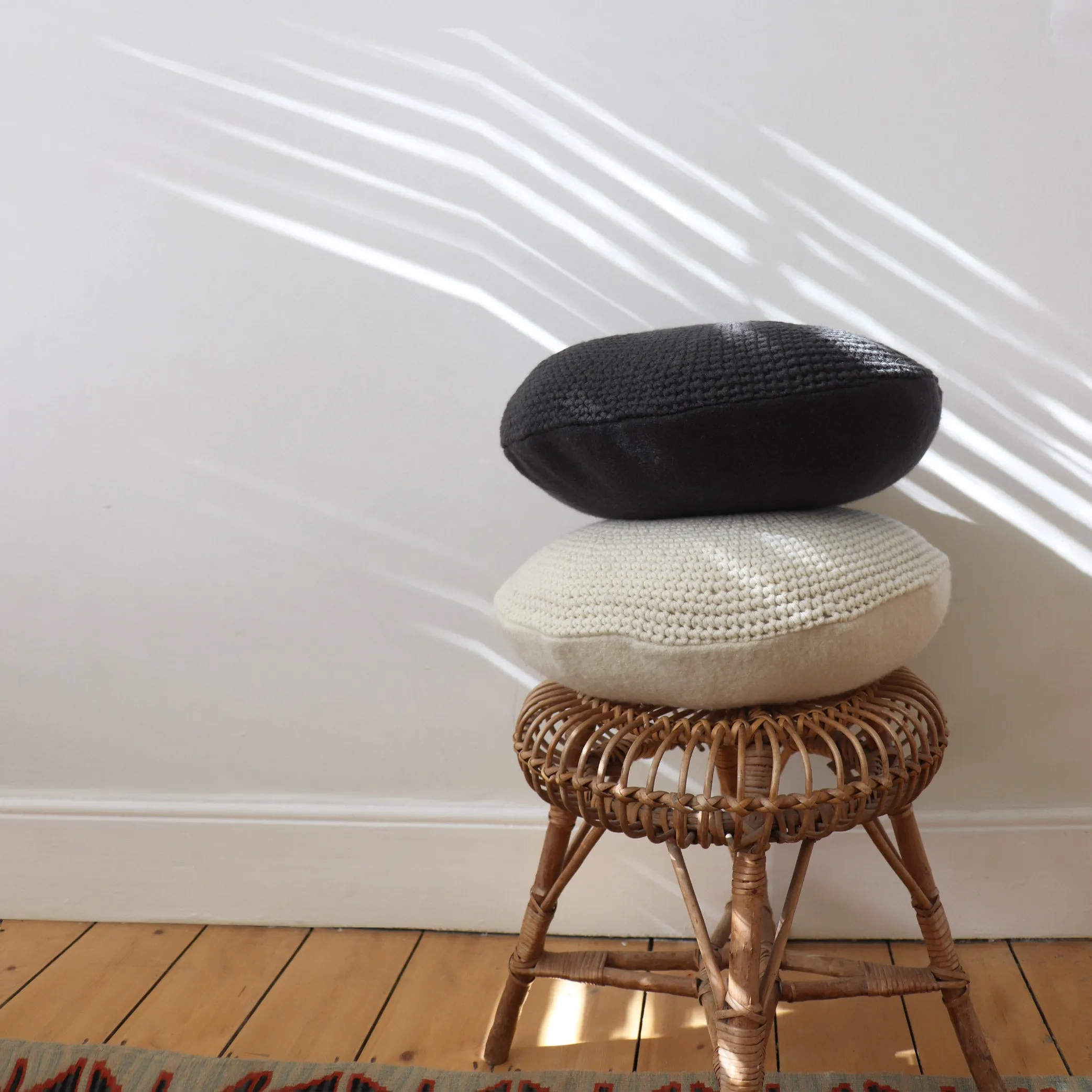 Crochet Circular  Wool Cushion -Chalk