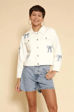 Embroidered Bow Denim Jacket