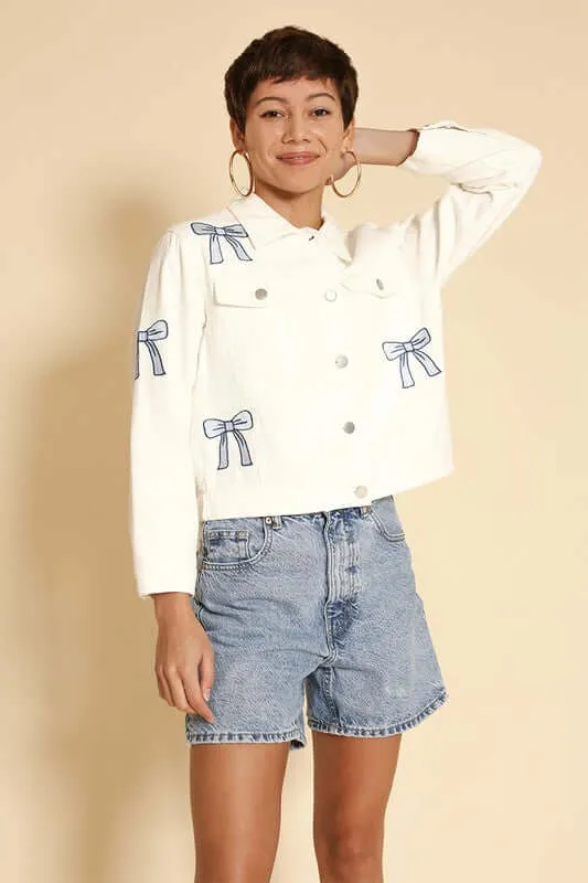 Embroidered Bow Denim Jacket