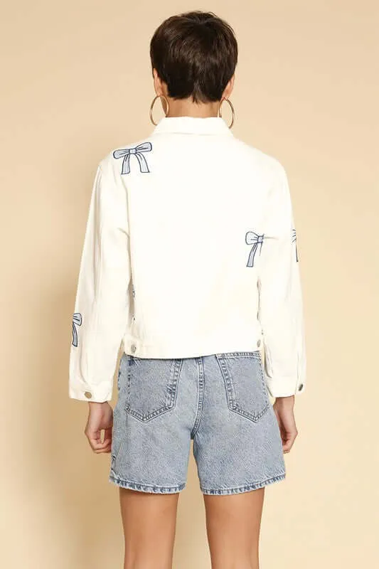Embroidered Bow Denim Jacket