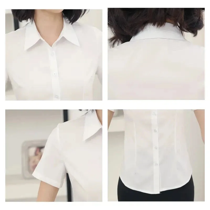 Fashion Woman Blouses V-neck Short Sleeve Solid Work Tops