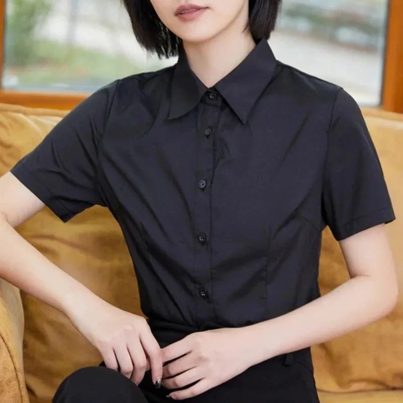 Fashion Woman Blouses V-neck Short Sleeve Solid Work Tops