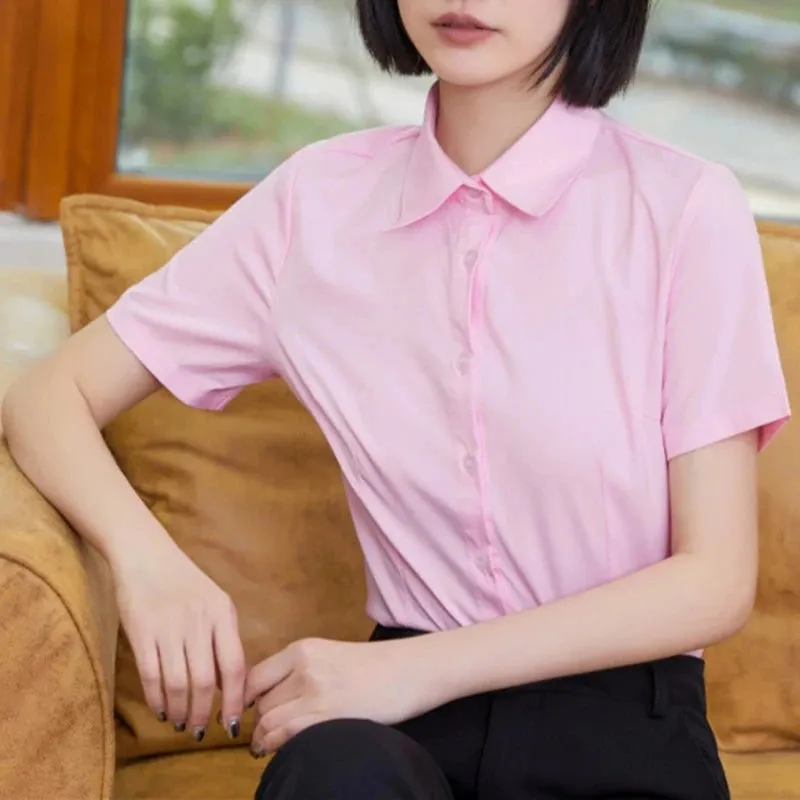Fashion Woman Blouses V-neck Short Sleeve Solid Work Tops