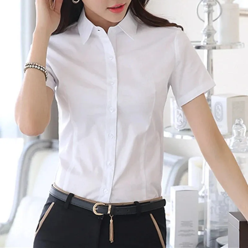 Fashion Woman Blouses V-neck Short Sleeve Solid Work Tops