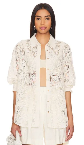 Free People In Your Dreams Lace Buttondown in Beige