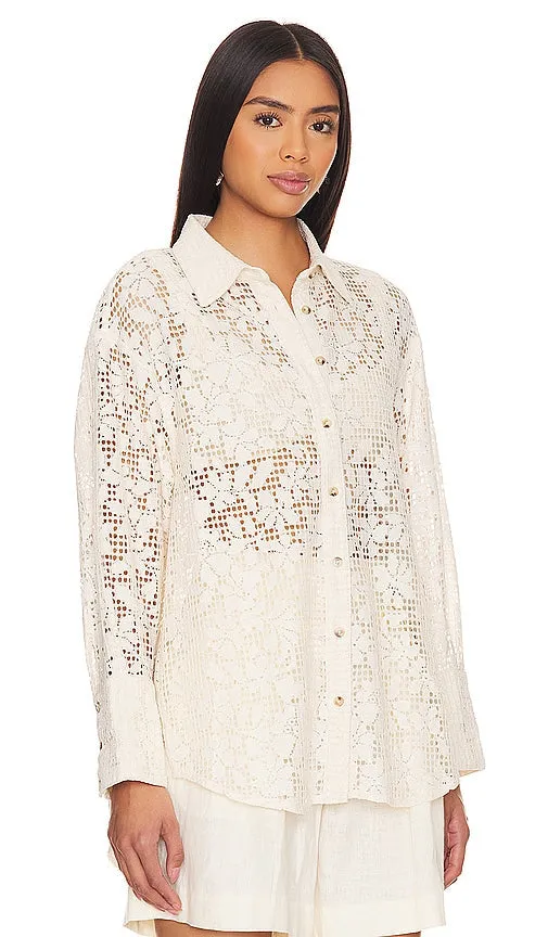 Free People In Your Dreams Lace Buttondown in Beige