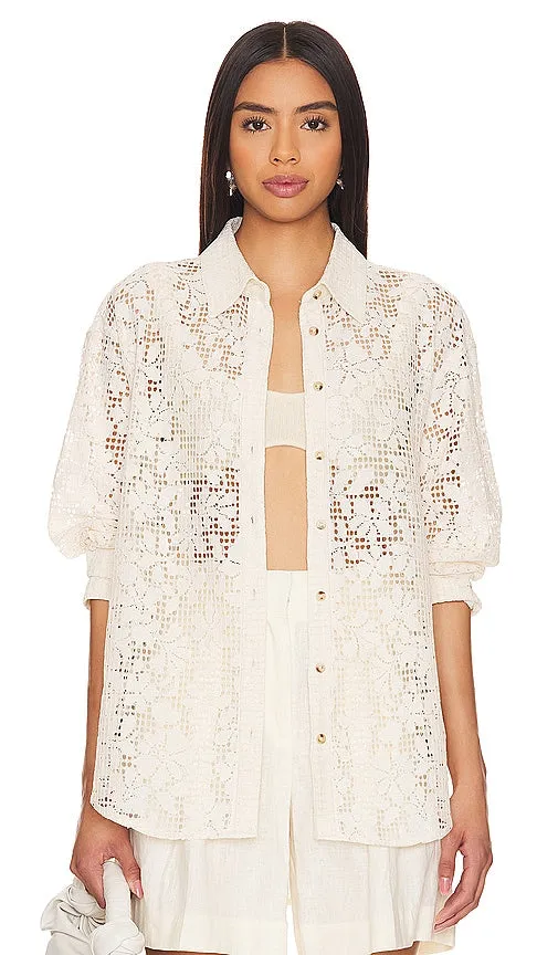 Free People In Your Dreams Lace Buttondown in Beige