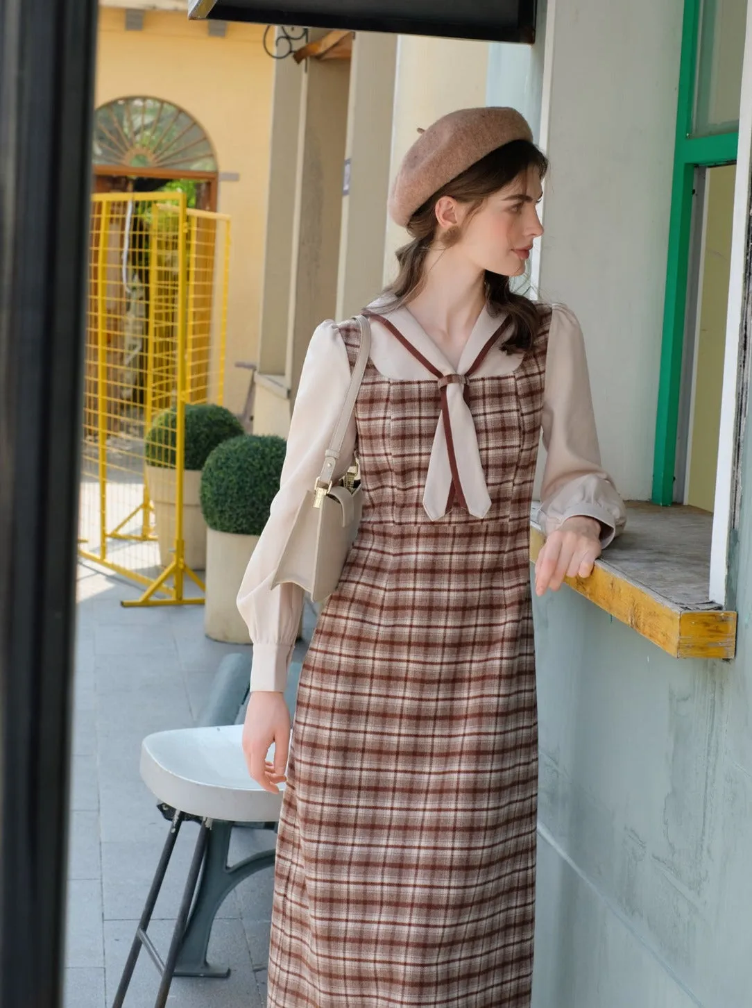 French Retro Piece Queen Dress Wool Retro Two Faux Maillard Faux Check