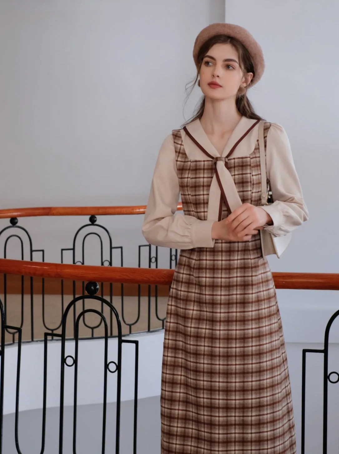 French Retro Piece Queen Dress Wool Retro Two Faux Maillard Faux Check