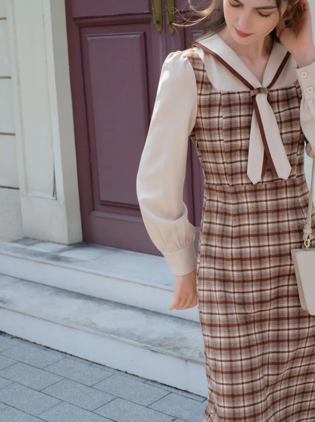 French Retro Piece Queen Dress Wool Retro Two Faux Maillard Faux Check