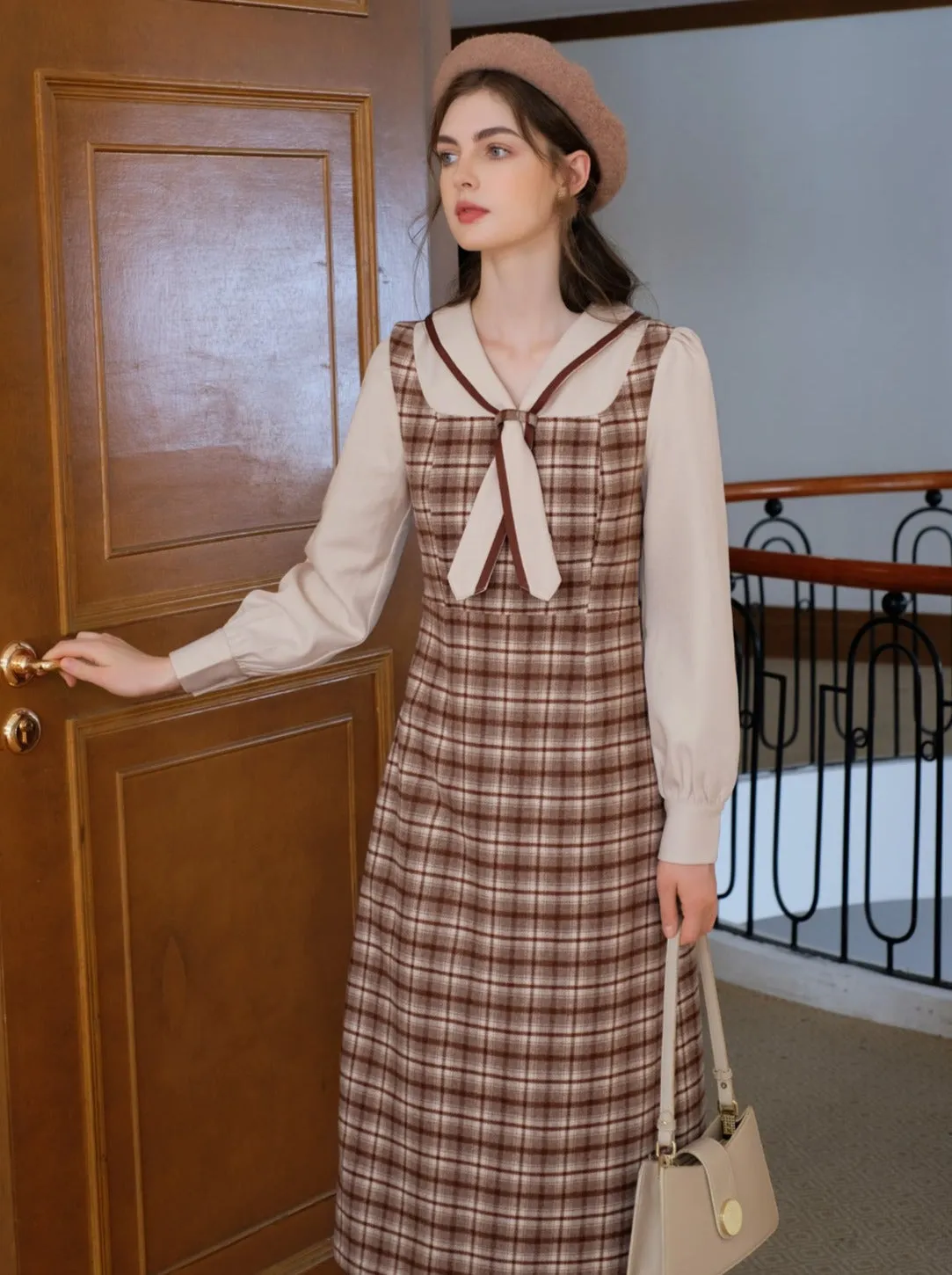French Retro Piece Queen Dress Wool Retro Two Faux Maillard Faux Check