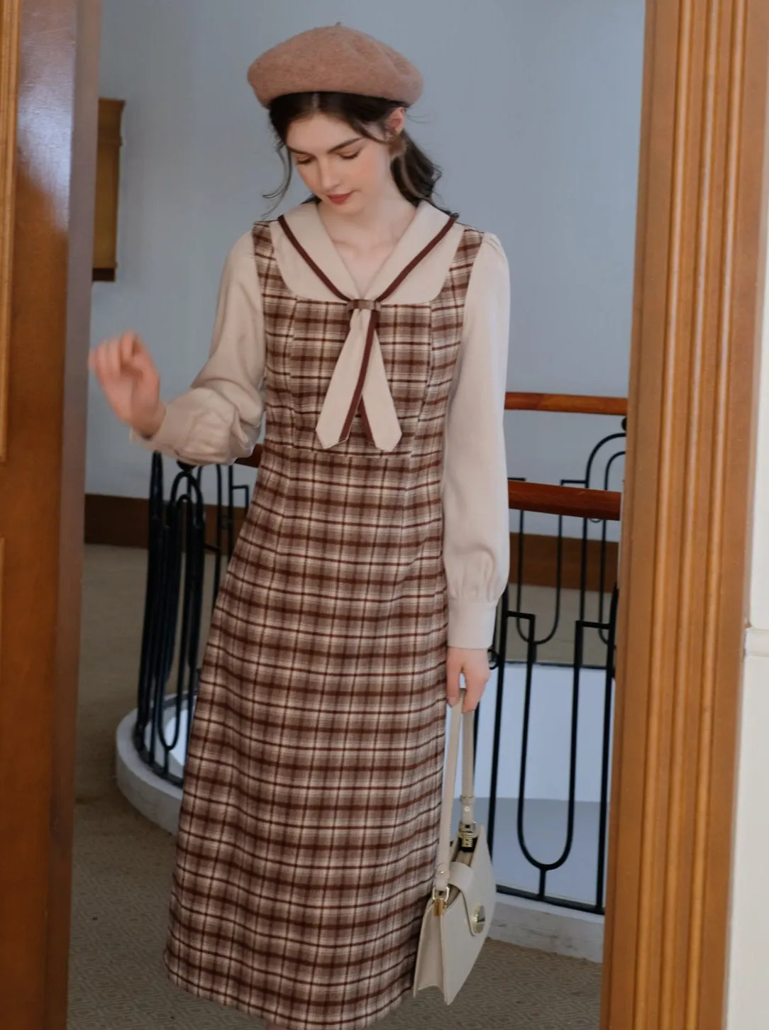 French Retro Piece Queen Dress Wool Retro Two Faux Maillard Faux Check