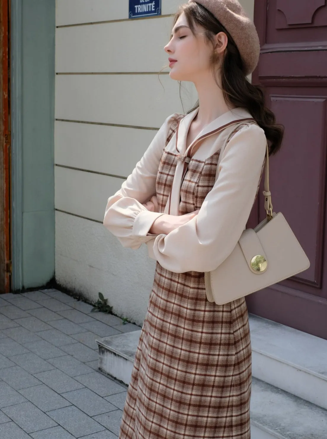 French Retro Piece Queen Dress Wool Retro Two Faux Maillard Faux Check