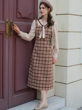 French Retro Piece Queen Dress Wool Retro Two Faux Maillard Faux Check