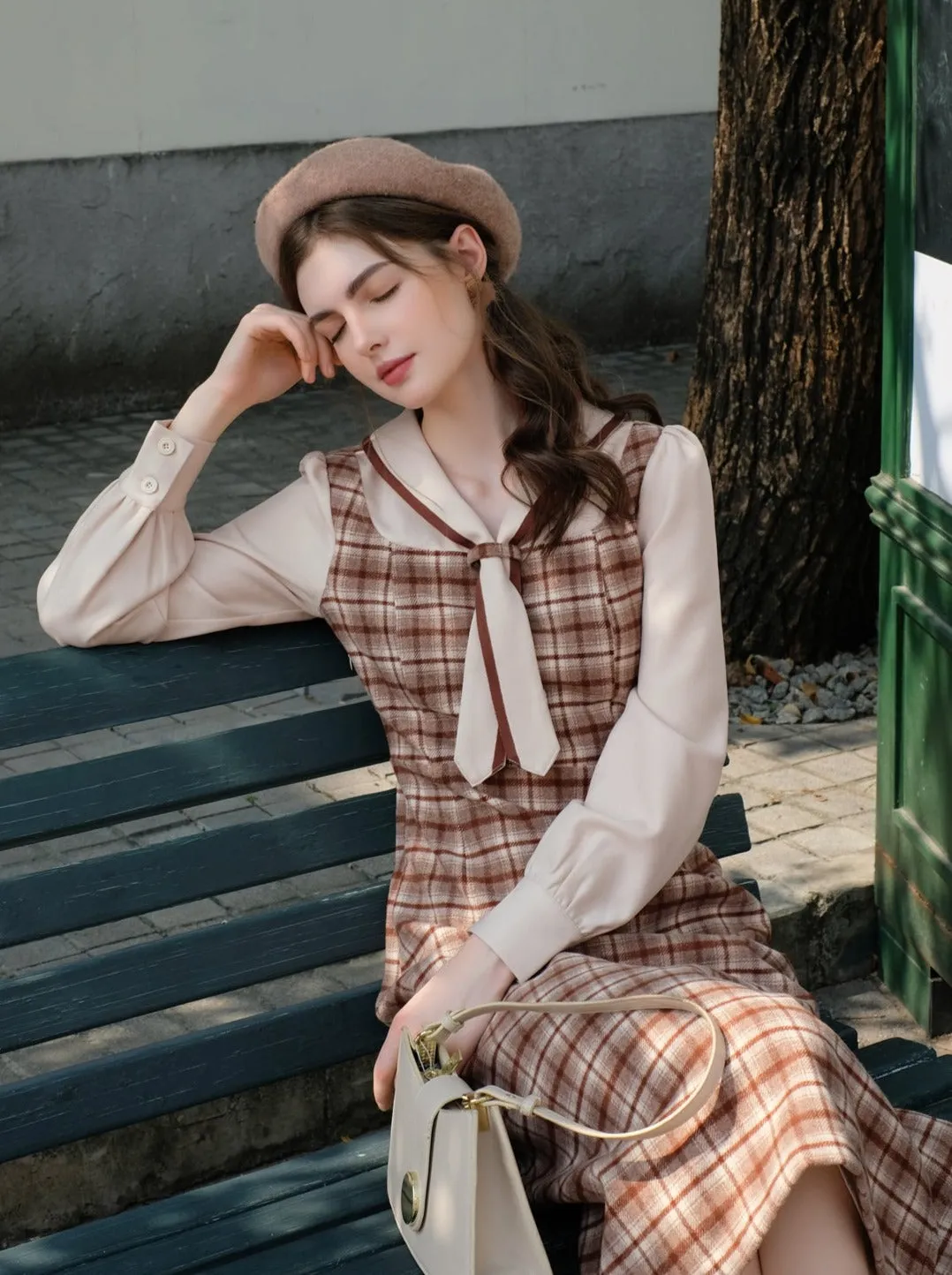 French Retro Piece Queen Dress Wool Retro Two Faux Maillard Faux Check