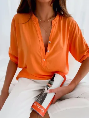 Half Sleeve Button-Up Blouse