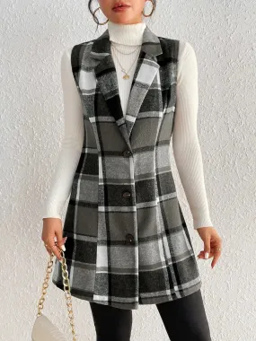 Honey - Plaid Button Up Vest Coat