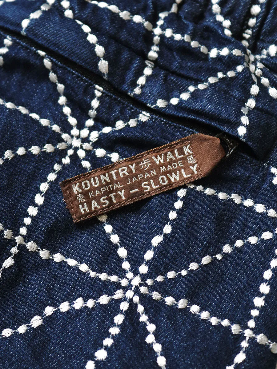 Kapital 8oz Denim FOLK-DOJO EASY Shorts - Indigo (dark color)