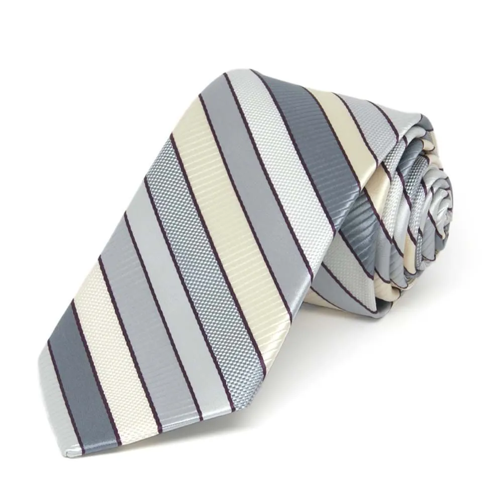 Light Silver Douglas Striped Slim Necktie, 2.5" Width