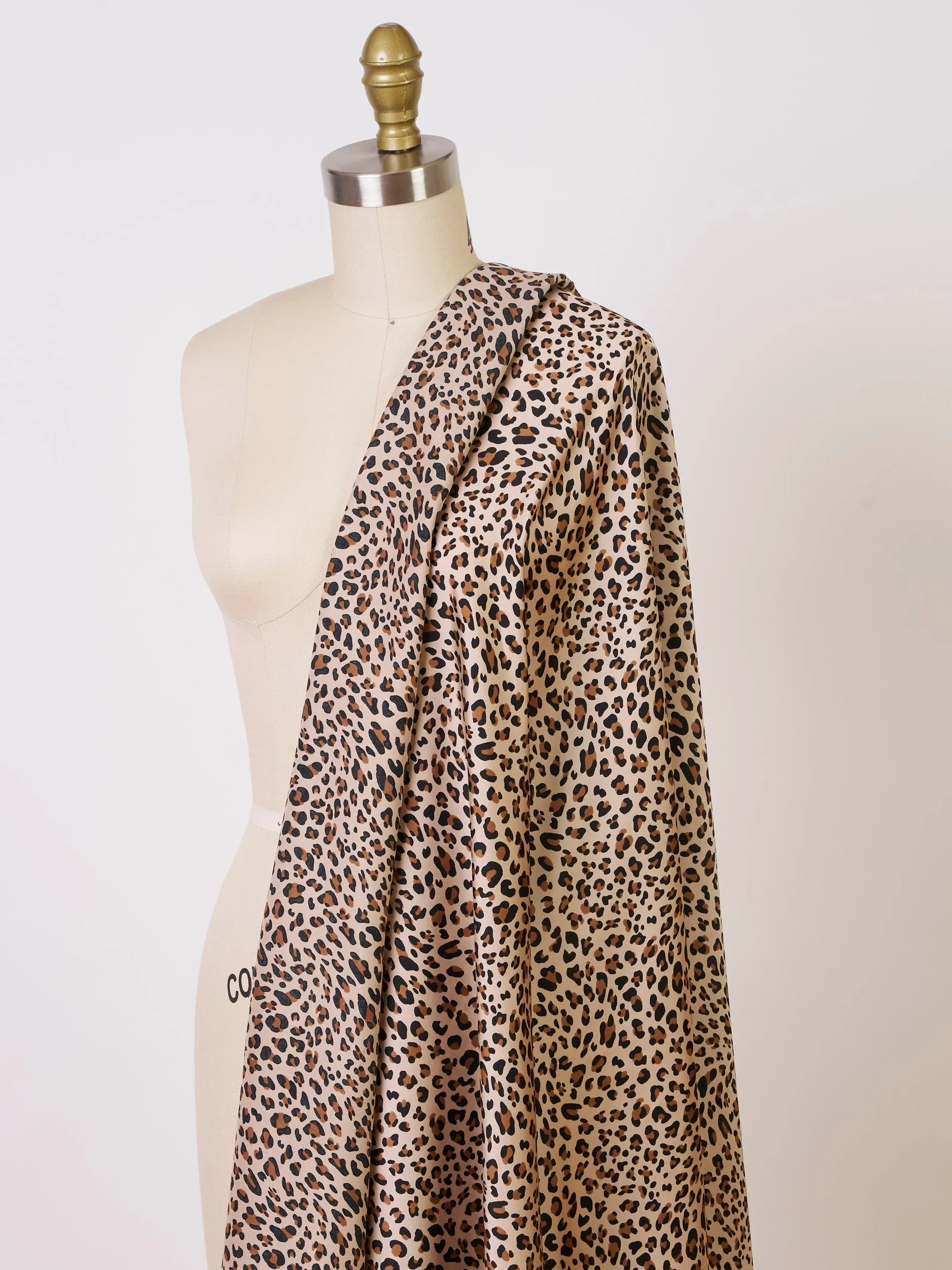 Lightweight  satin  fabric by the yard - Taupe brown  cheetah print