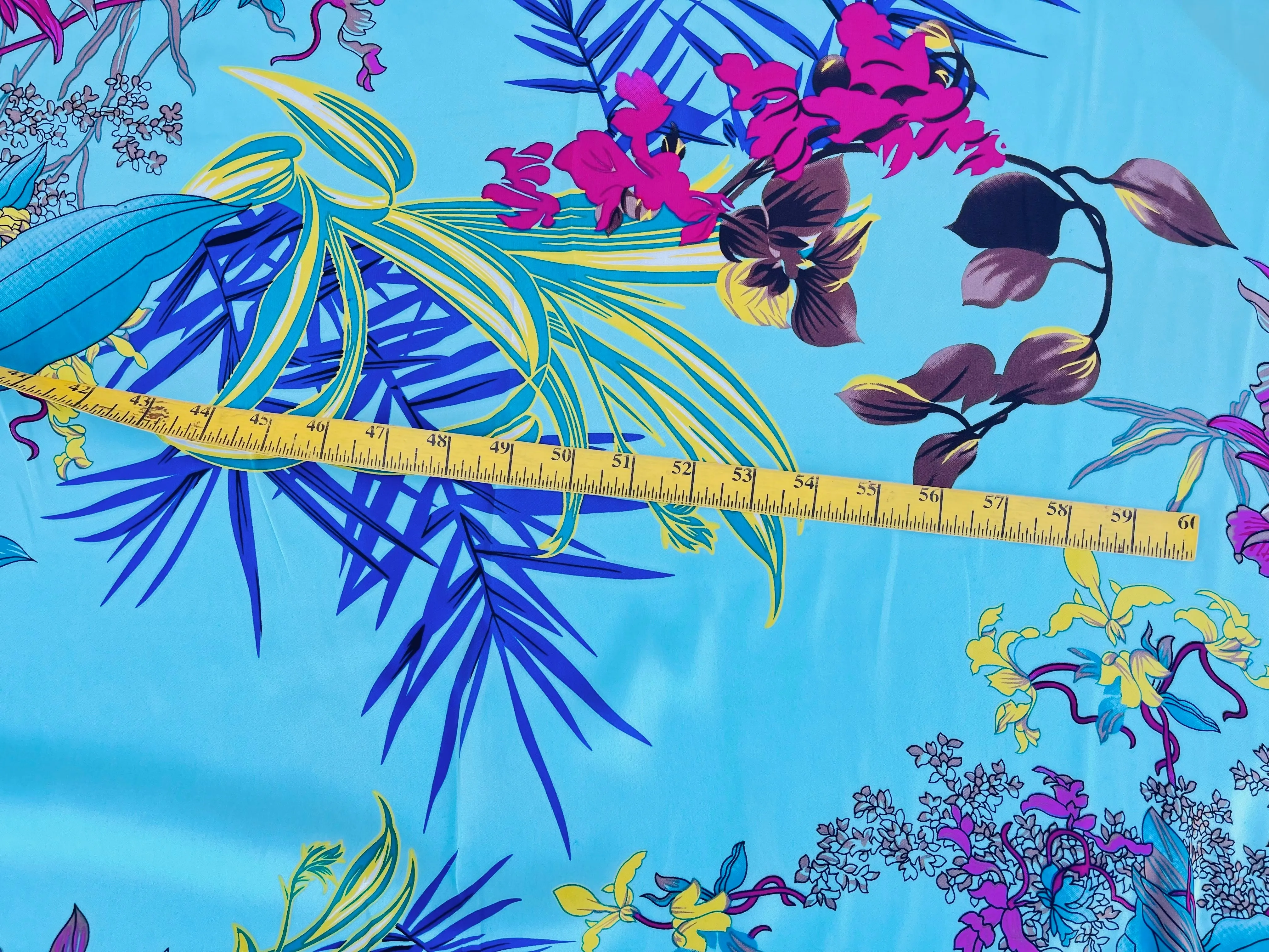 Lightweight  satin  fabric by the yard - Teal hot pink floral  print
