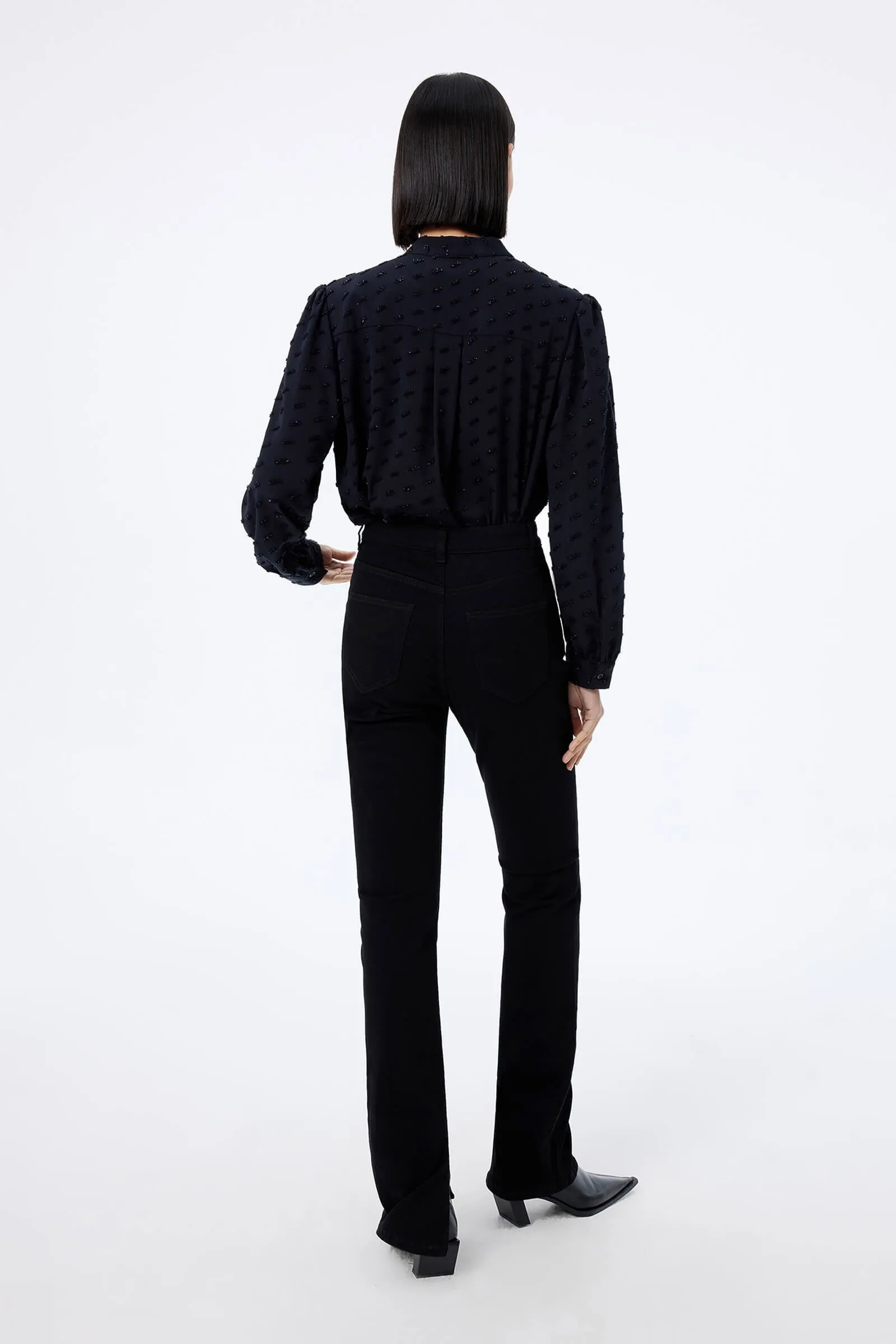 LILY Textured Draped Tie Shirt