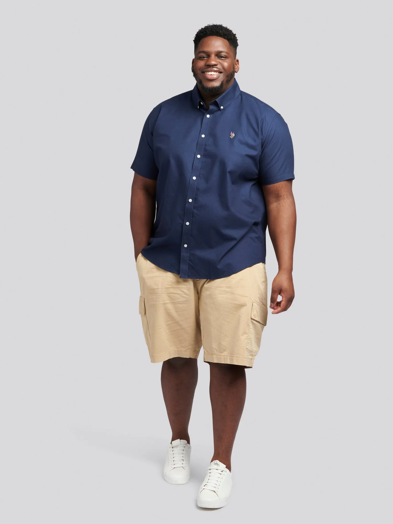 Mens Big & Tall Short Sleeve Oxford Shirt in Navy Blue