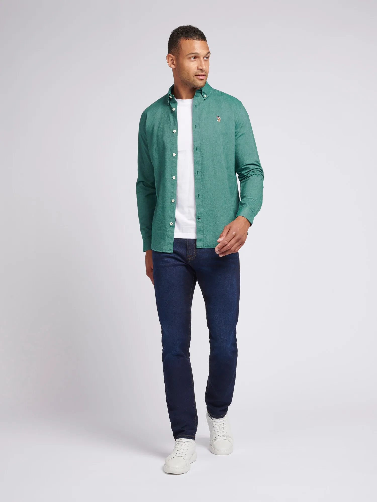 Mens Peached Oxford Shirt in Rain Forest