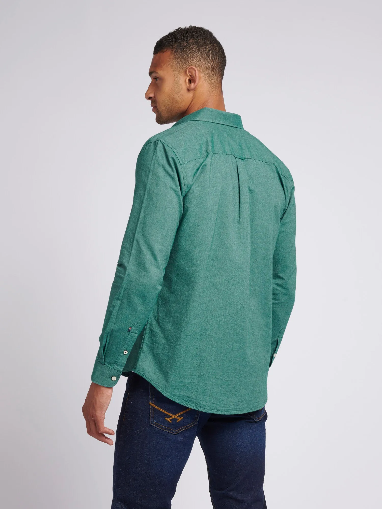 Mens Peached Oxford Shirt in Rain Forest