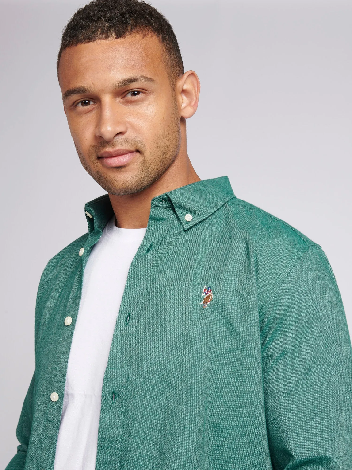 Mens Peached Oxford Shirt in Rain Forest