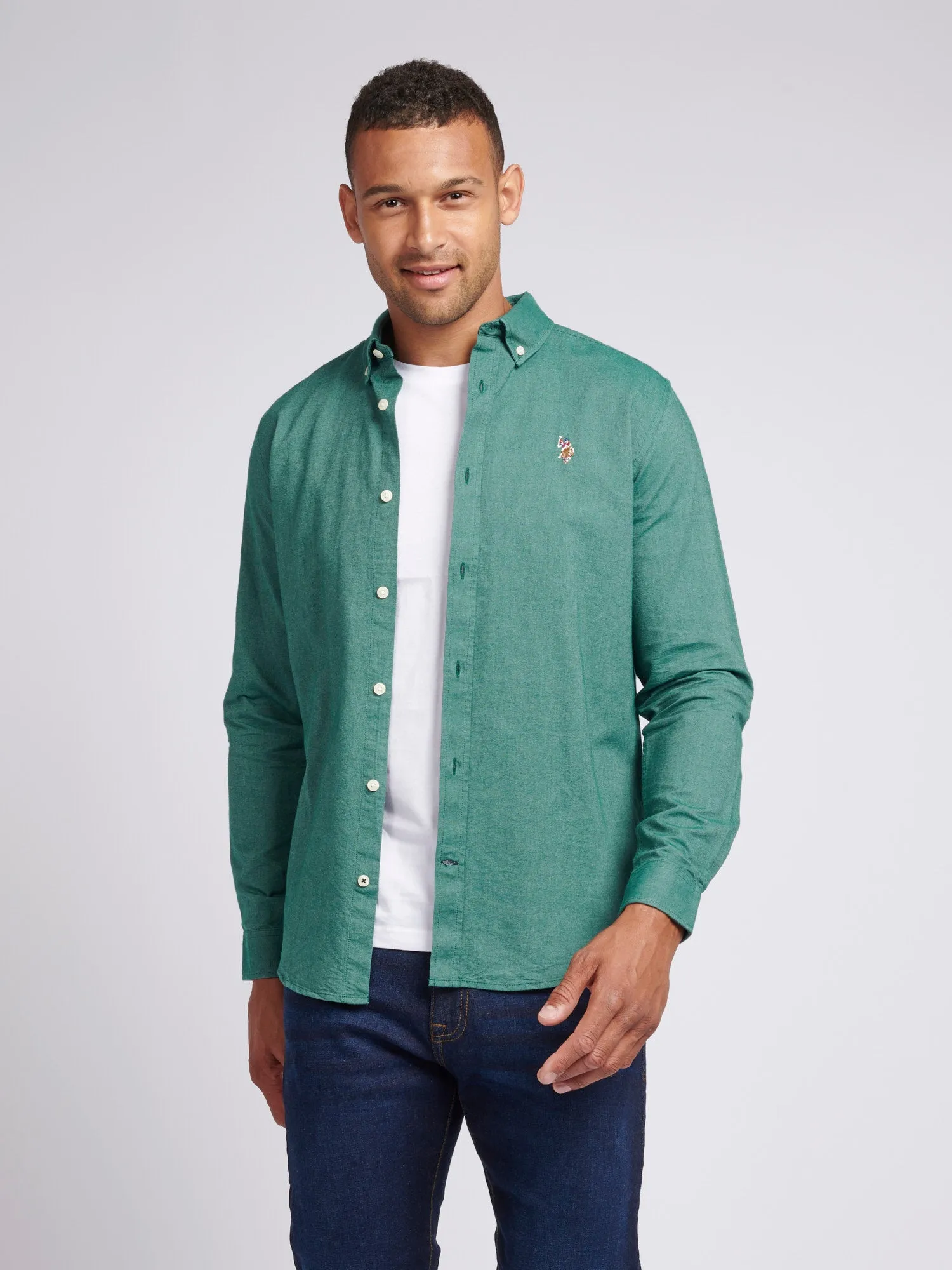 Mens Peached Oxford Shirt in Rain Forest