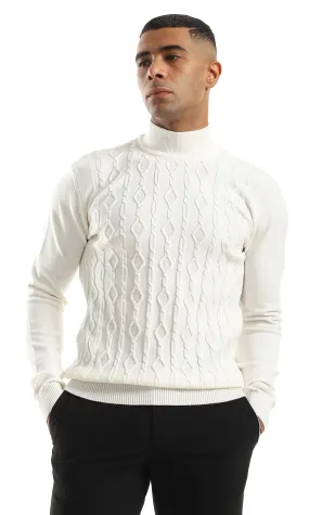 O158748 Cozy High Neck Self Patterned Off White Pullover