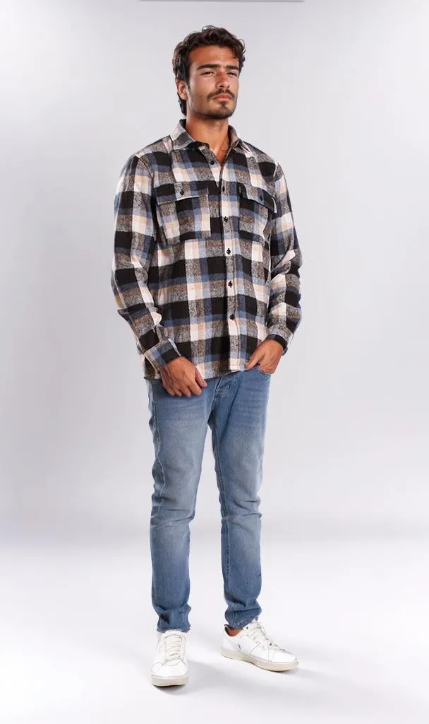 o200614-PLAID FLANNEL SHIRT - BLACK & WHITE