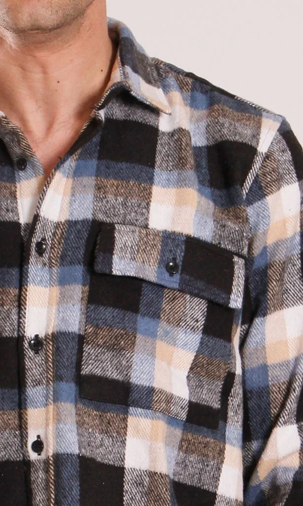 o200614-PLAID FLANNEL SHIRT - BLACK & WHITE