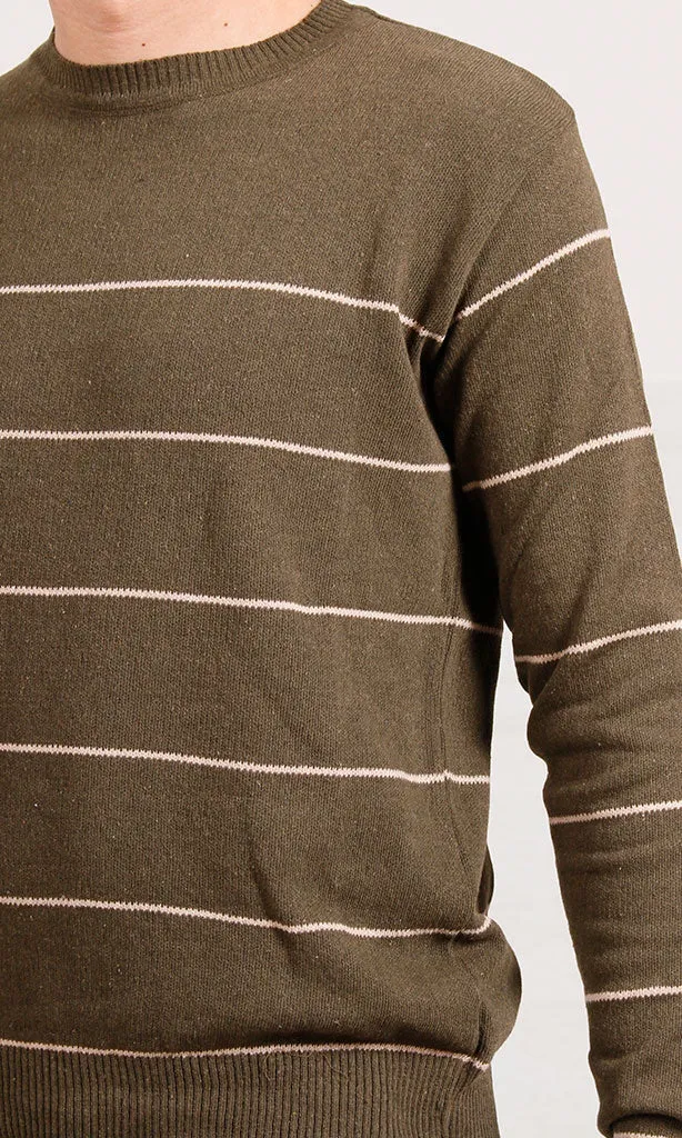 O202261-O202261 - Striped Knit Sweater - Olive Green