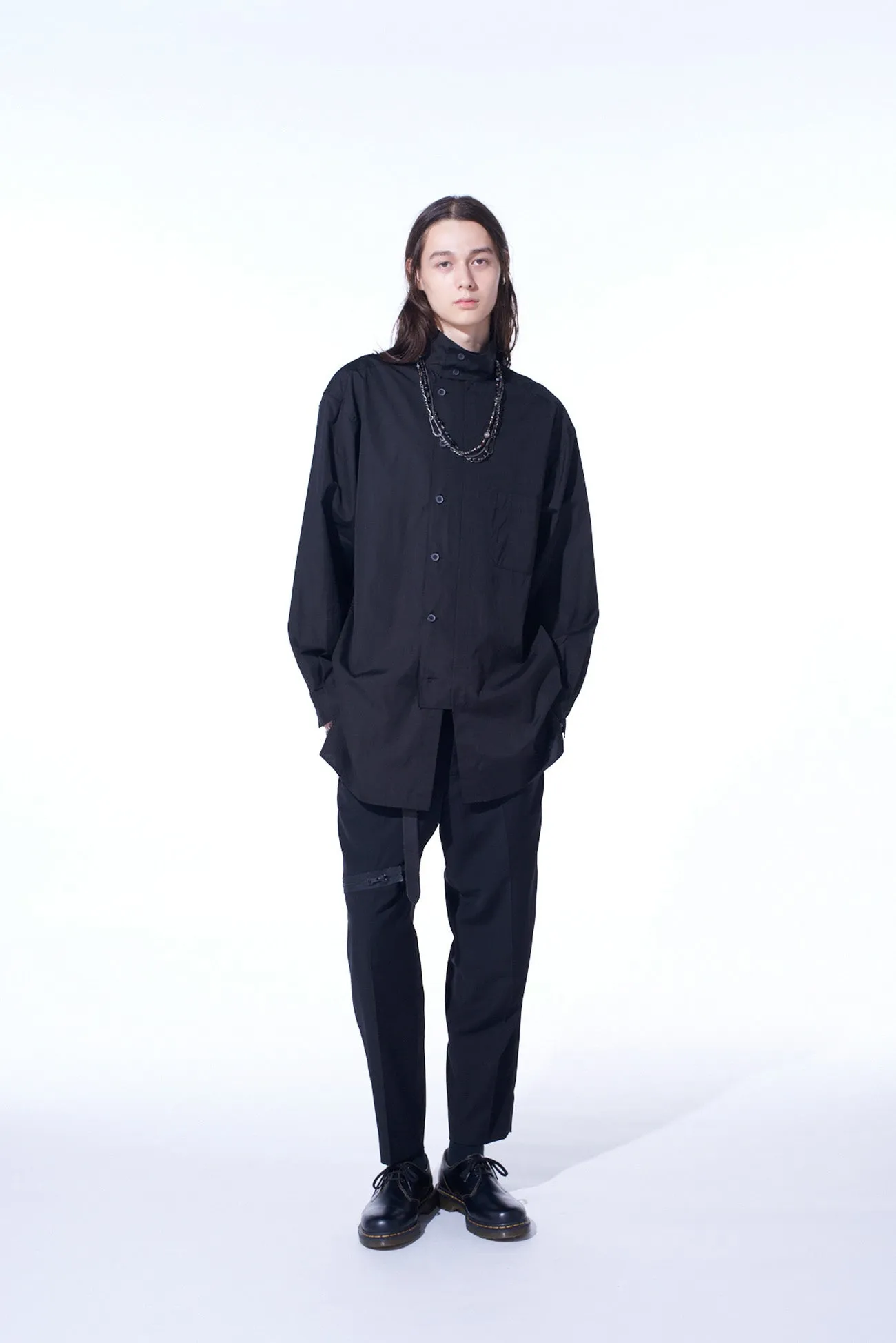 PE/GABARDINE ZIPPER-TAPED SLIM PANTS