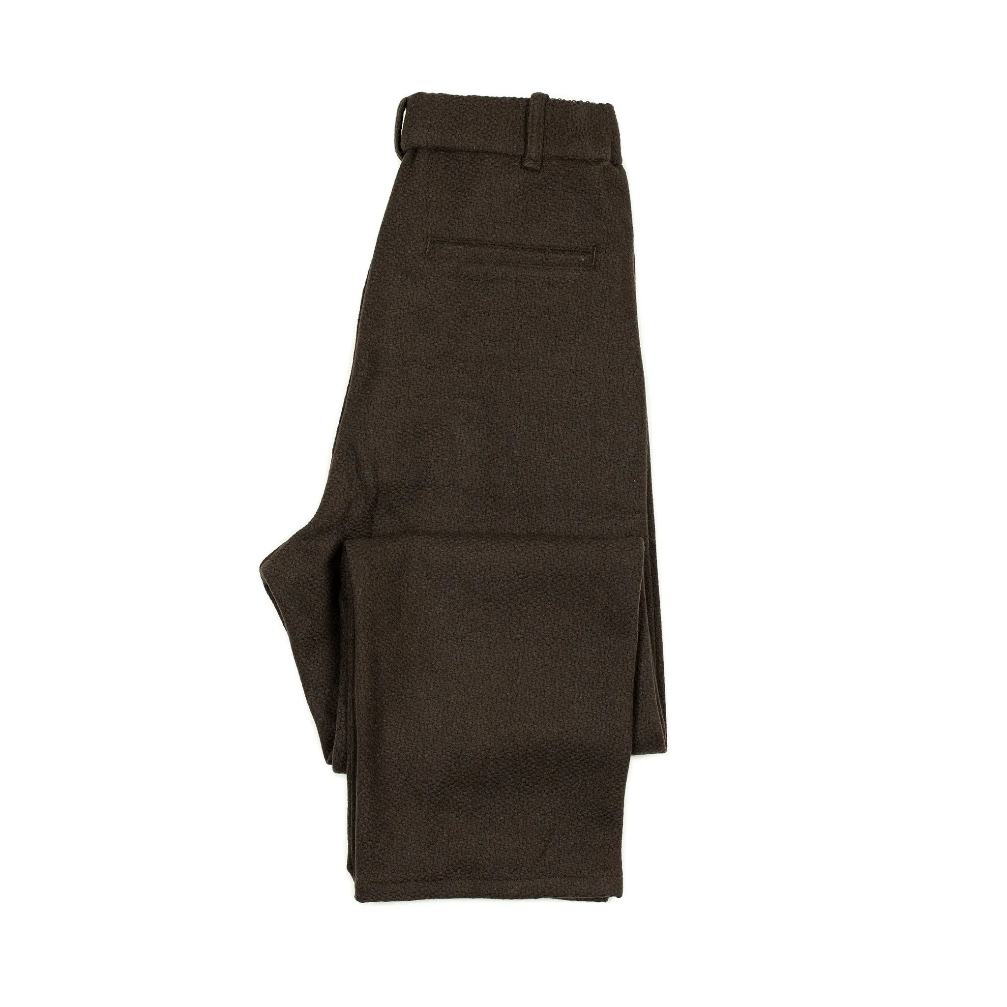 "Karate" easy pants in brown basketweave wool flannel