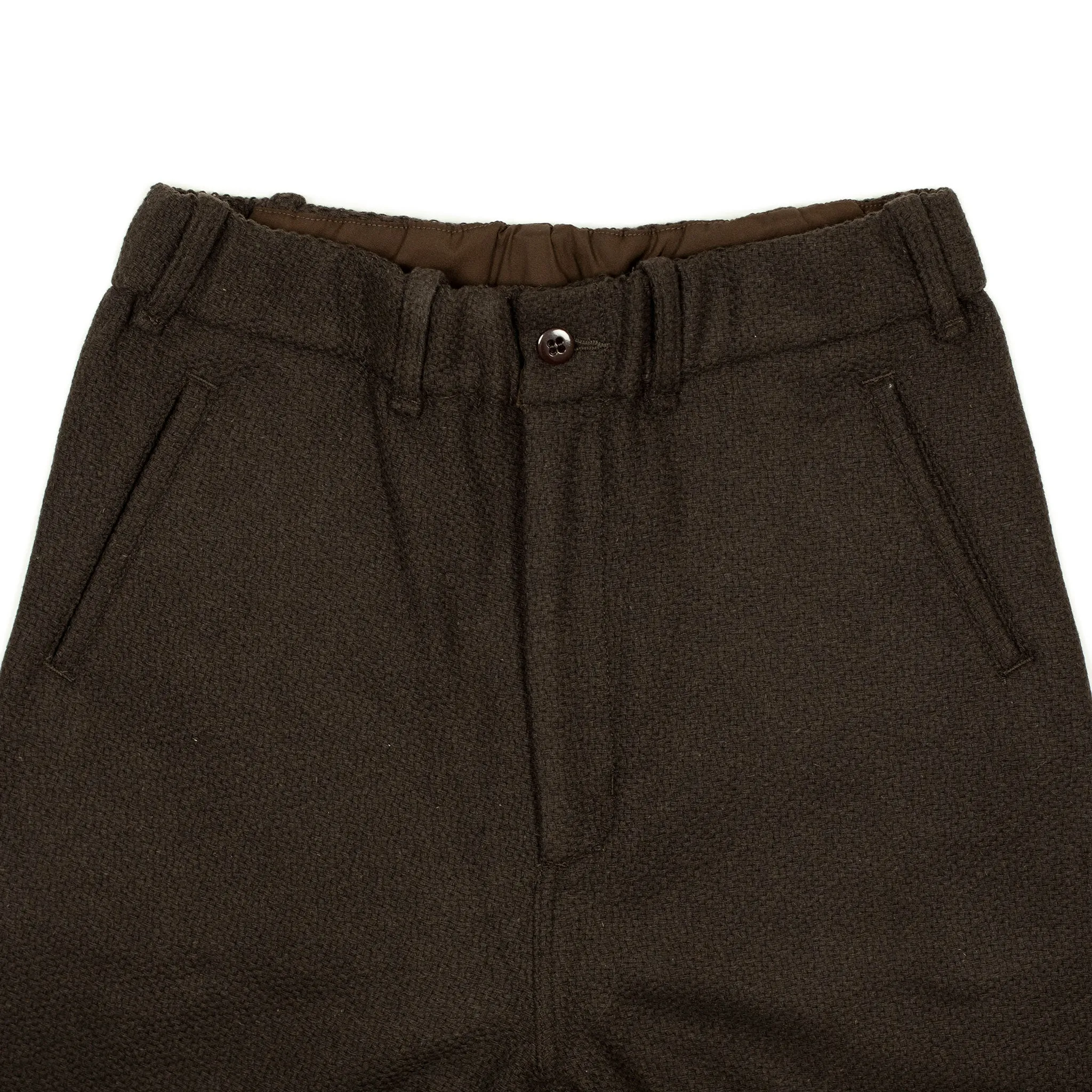 "Karate" easy pants in brown basketweave wool flannel