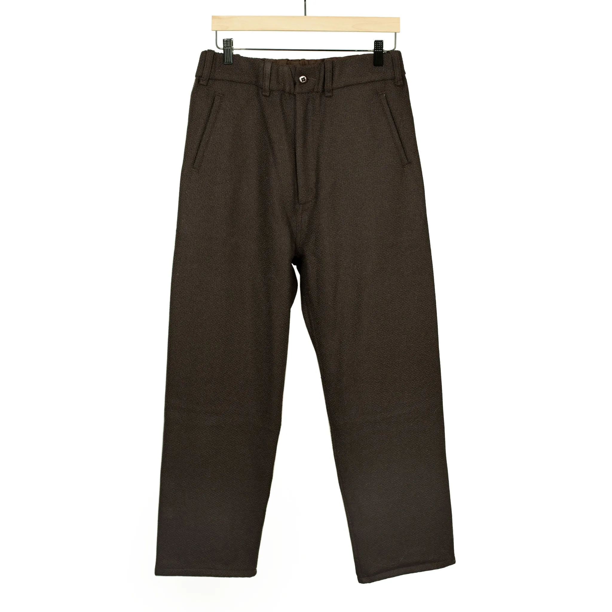 "Karate" easy pants in brown basketweave wool flannel