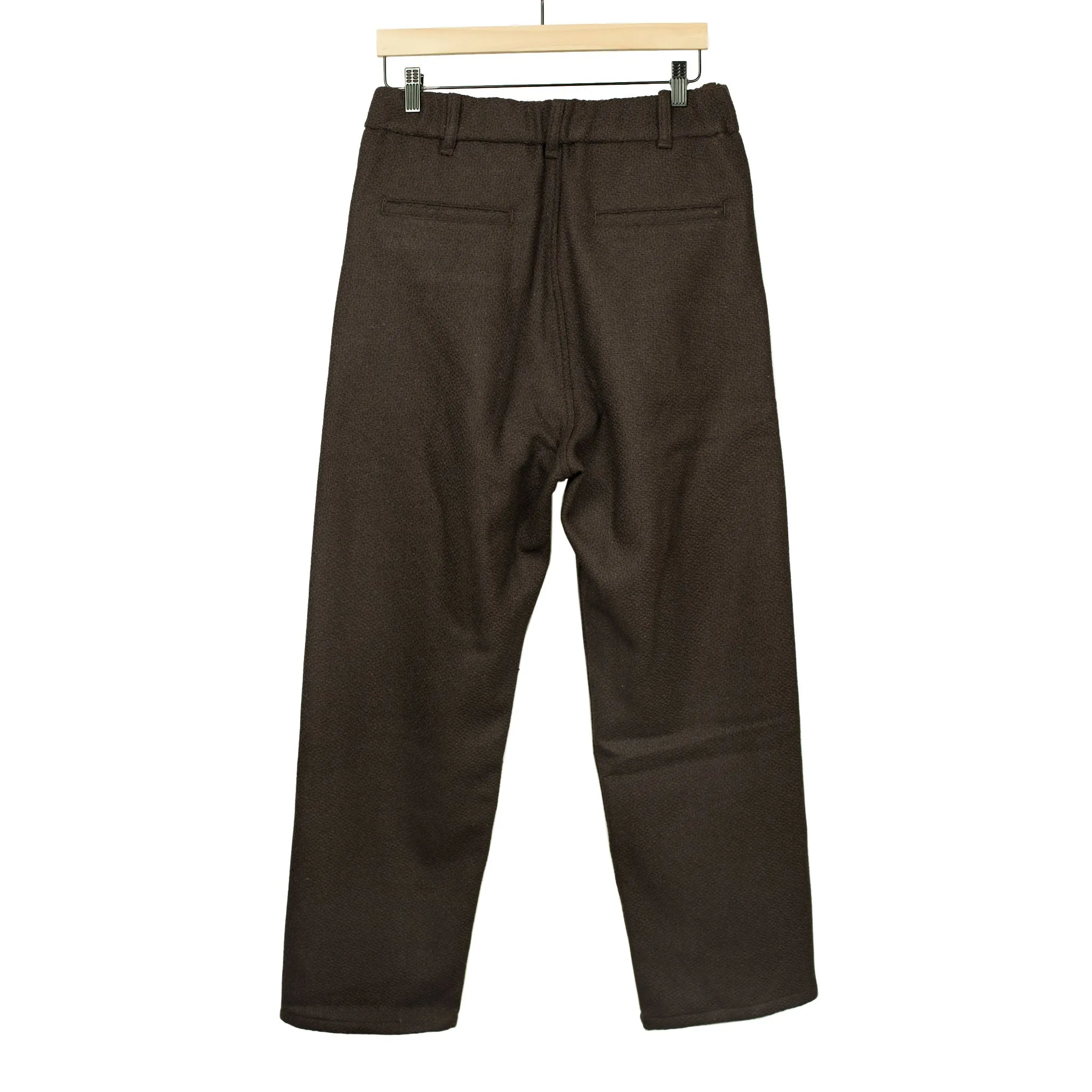 "Karate" easy pants in brown basketweave wool flannel