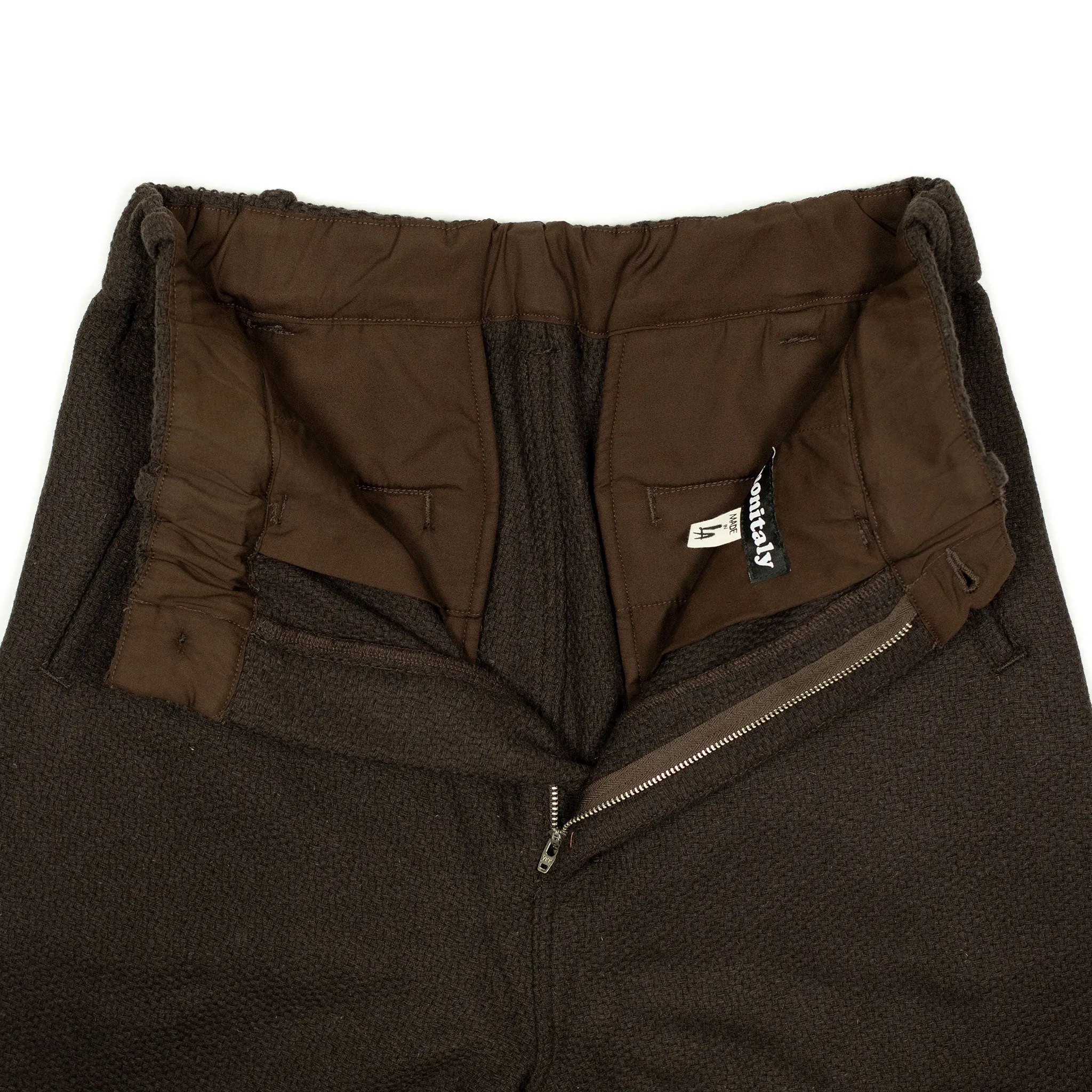 "Karate" easy pants in brown basketweave wool flannel